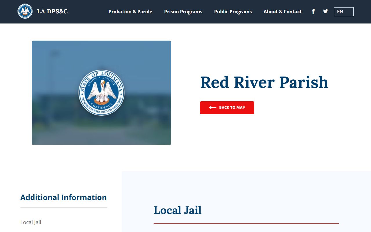 Louisiana DPS&C listing for Red River Parish Jail local custody contact