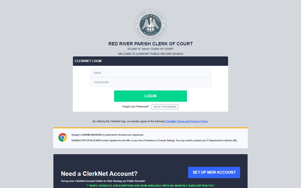 Red River Parish ClerkNet court records portal