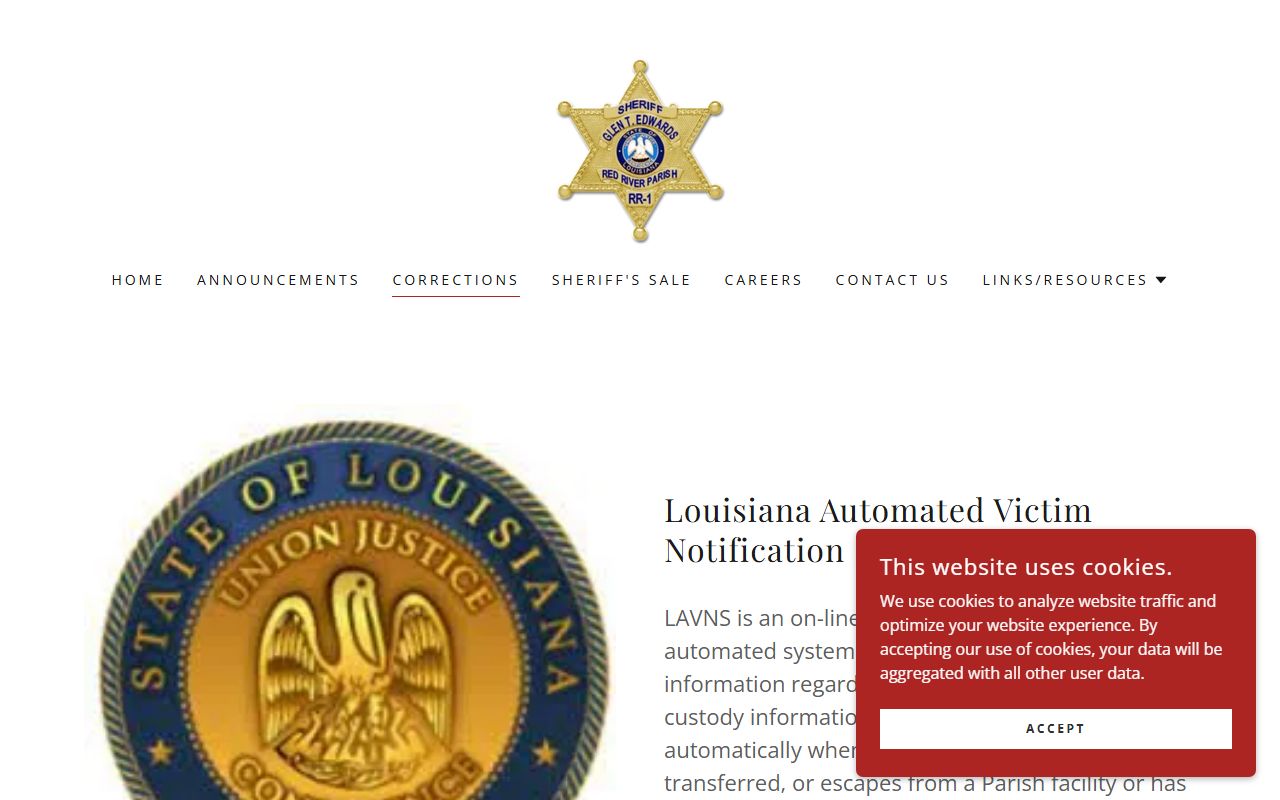 Red River Parish inmate population corrections page with jail roster and LAVNS links